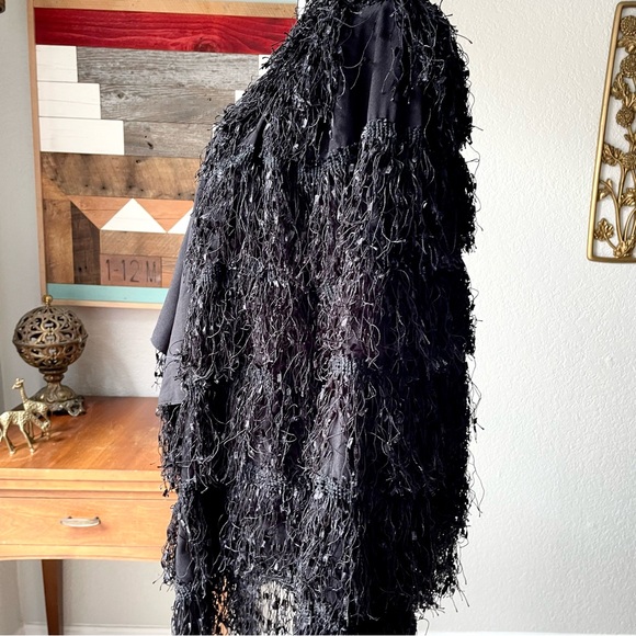 Anthro Chloe Oliver Black Shaggy Fringe Jacket - Picture 5 of 7